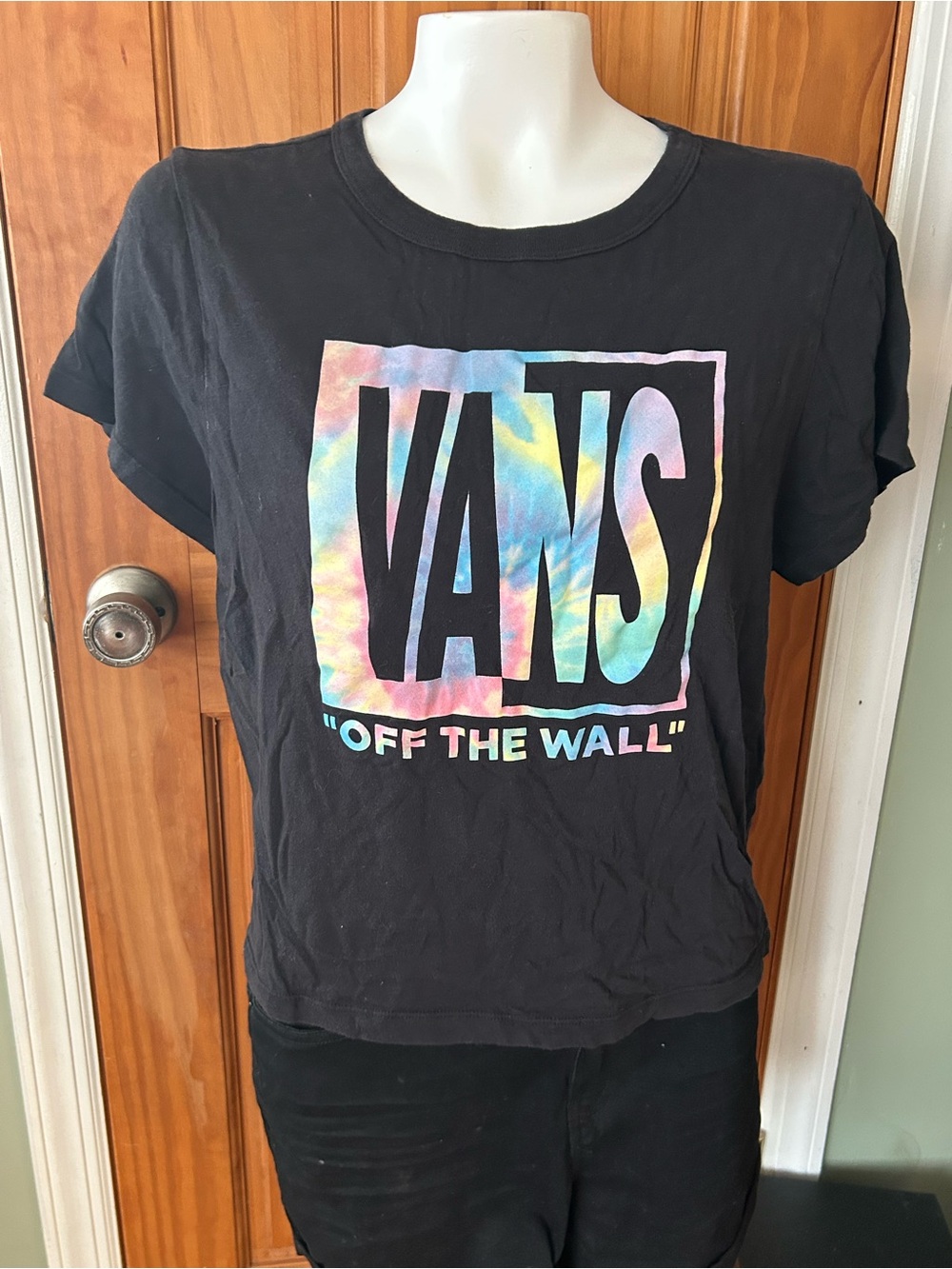 Vans Women's Black Tee with Pastel Tie-Dye Logo